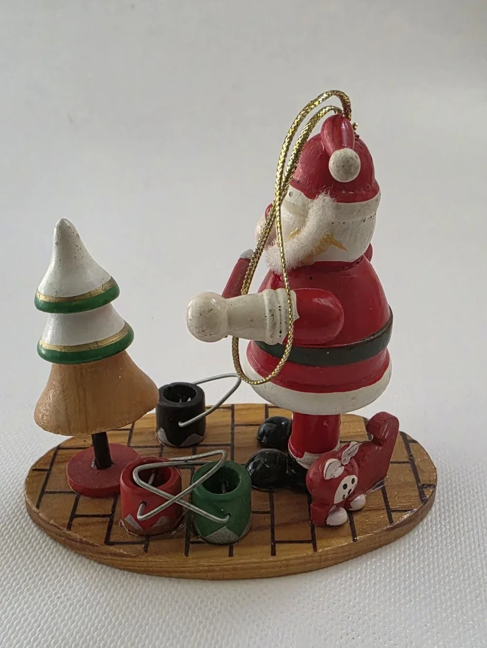 Vintage Style Santa Painting Christmas Tree Wooden Ornament Holiday Decor